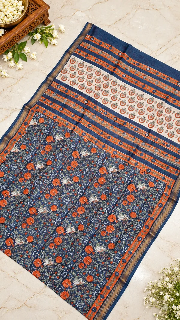 Neehar_Jaipur_Neel_Pushpika_Maheshwari_Silk_Saree_Burnt_Orange