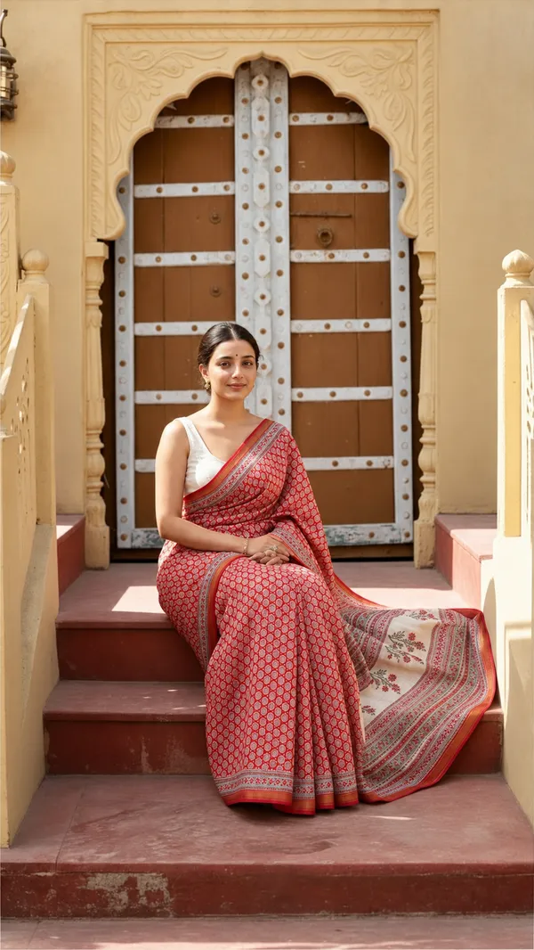 Neehar_Jaipur_Sindoor_Gulika_Vermilion_Red_Maheshwari_Silk_Saree