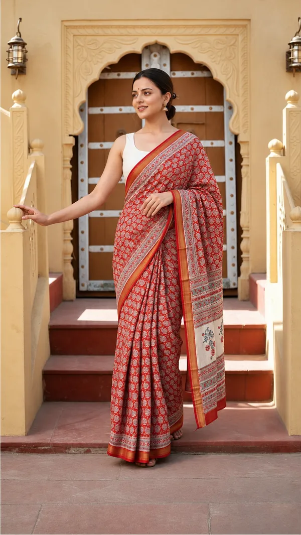 Neehar_Jaipur_Sindoor_Gulika_Vermilion_Red_Maheshwari_Silk_Saree