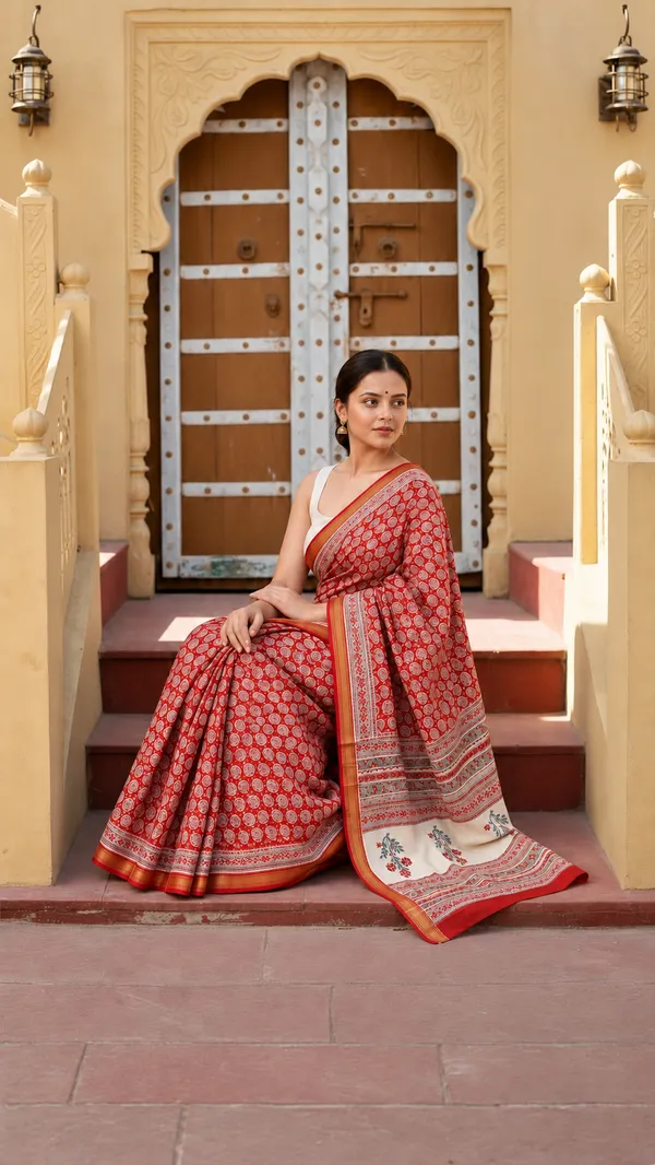 Neehar_Jaipur_Sindoor_Gulika_Vermilion_Red_Maheshwari_Silk_Saree