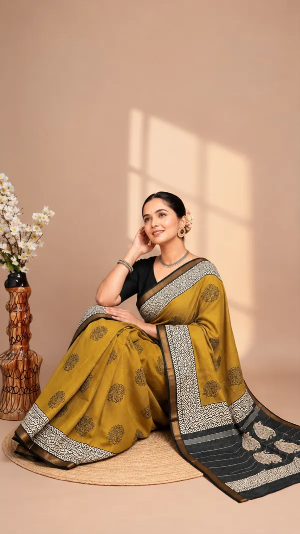 Neehar_Jaipur_Swarnika_Maheshwari_Silk_Saree_Golden_Ochre
