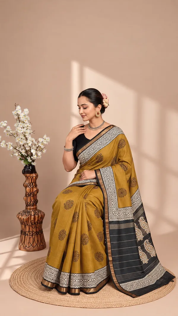 Neehar_Jaipur_Swarnika_Maheshwari_Silk_Saree_Golden_Ochre