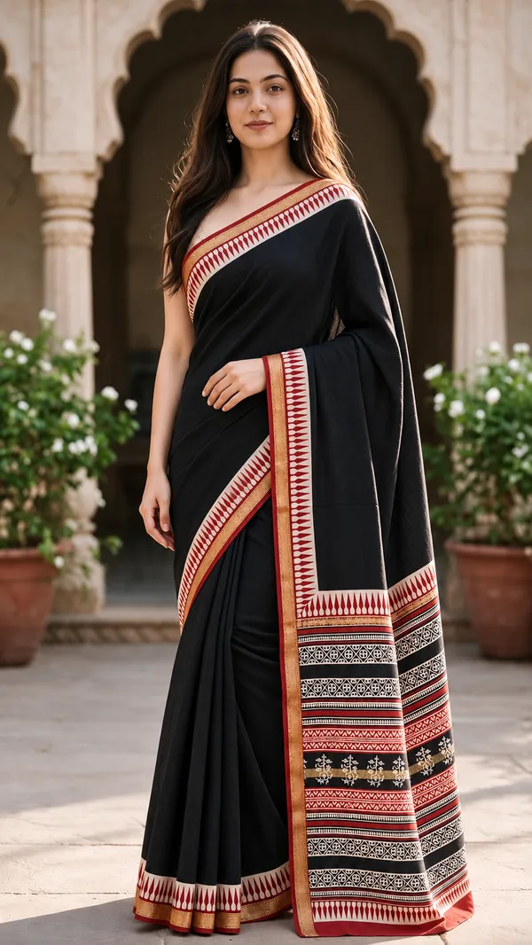 Neehar_Jaipur_Shyam_Tarang_Black_Maheshwari_Silk_Saree