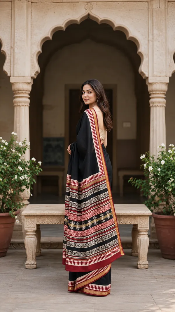 Neehar_Jaipur_Shyam_Tarang_Black_Maheshwari_Silk_Saree