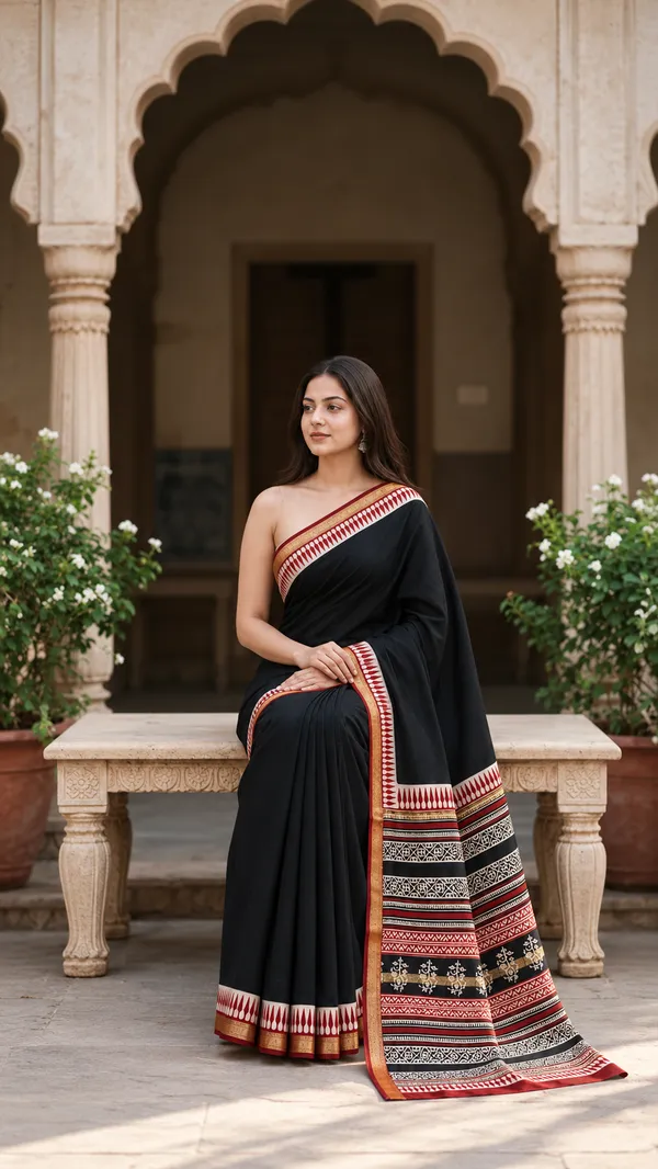 Neehar_Jaipur_Shyam_Tarang_Black_Maheshwari_Silk_Saree