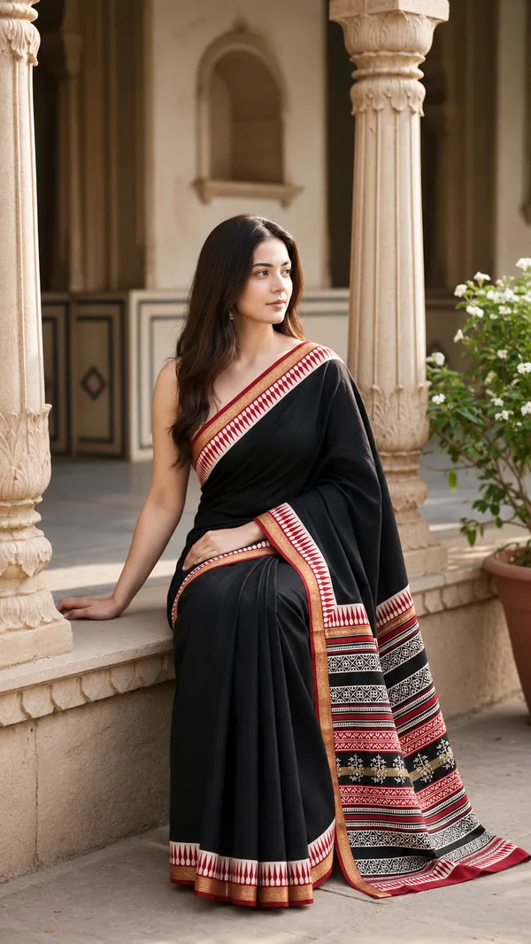 Neehar_Jaipur_Shyam_Tarang_Black_Maheshwari_Silk_Saree
