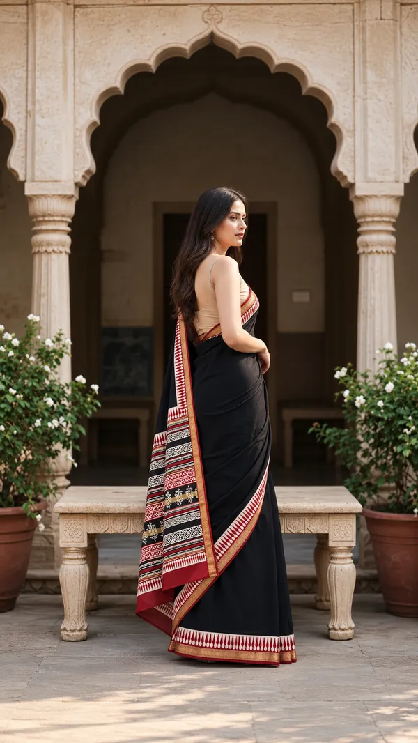 Neehar_Jaipur_Shyam_Tarang_Black_Maheshwari_Silk_Saree