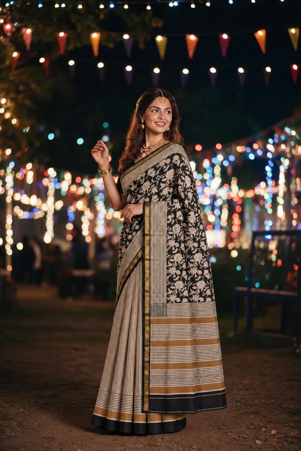 Neehar_Jaipur_Siyah_Noor_Black_Ivory_Maheshwari_Silk_Saree