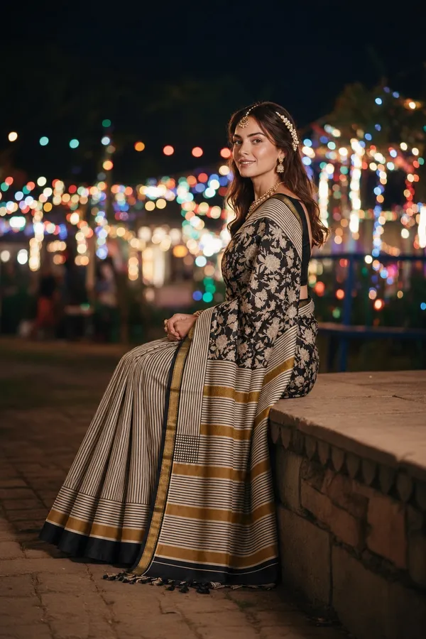 Neehar_Jaipur_Siyah_Noor_Black_Ivory_Maheshwari_Silk_Saree