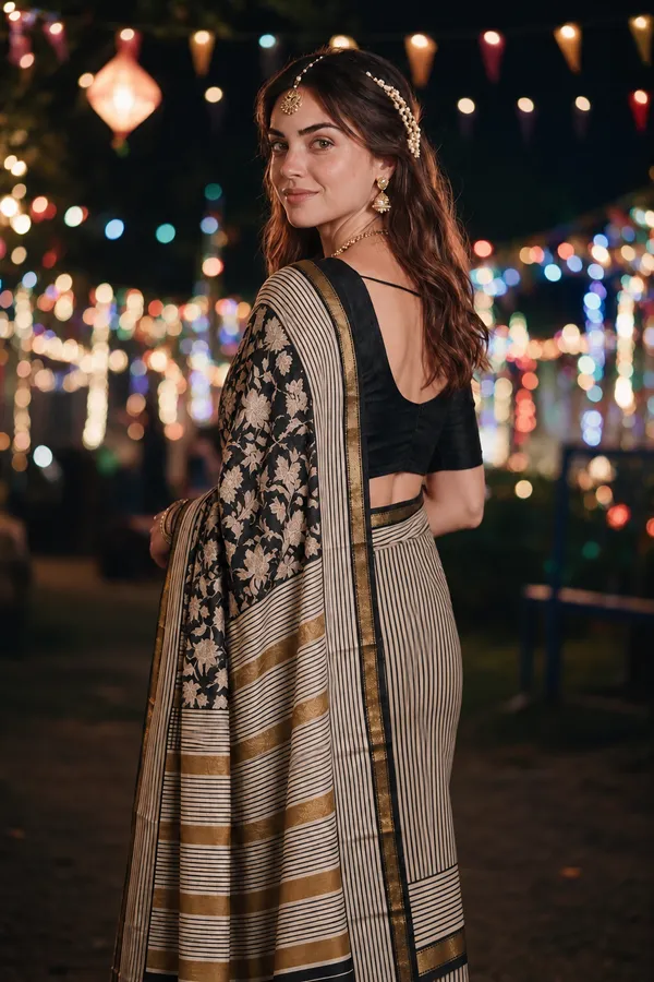 Neehar_Jaipur_Siyah_Noor_Black_Ivory_Maheshwari_Silk_Saree