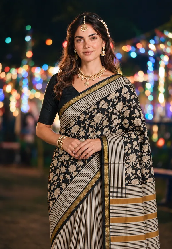 Neehar_Jaipur_Siyah_Noor_Black_Ivory_Maheshwari_Silk_Saree