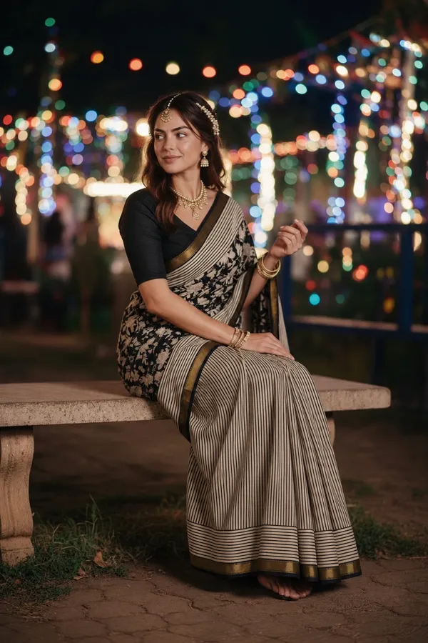 Neehar_Jaipur_Siyah_Noor_Black_Ivory_Maheshwari_Silk_Saree