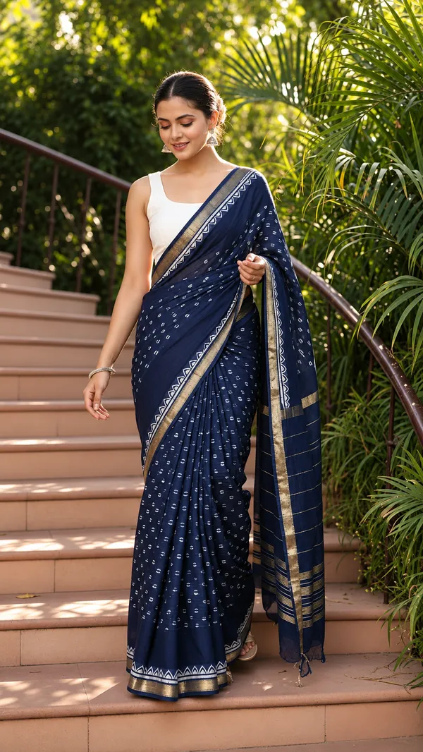Navy_Blue_Printed_Saree_For_Women