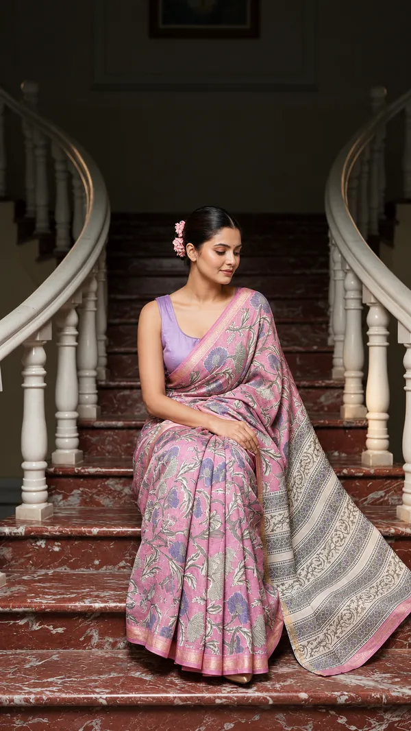 Pink_Floral_Print_Saree_For_Women