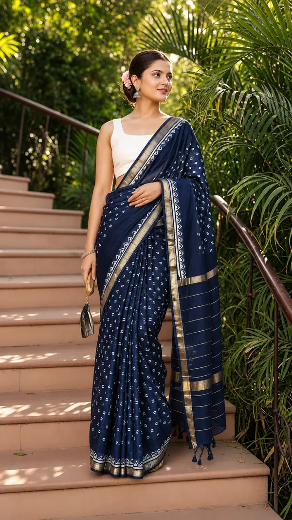 Navy_Blue_Printed_Saree_For_Women