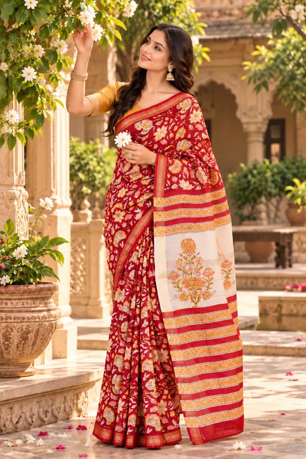 Red_Floral_Print_Saree_For_Women