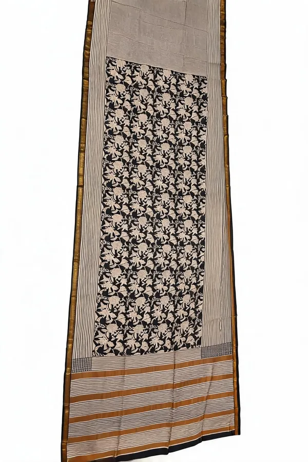 Black_And_Cream_Printed_Saree_For_Women