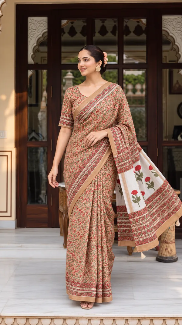 Beige_Floral_Printed_Saree_For_Women