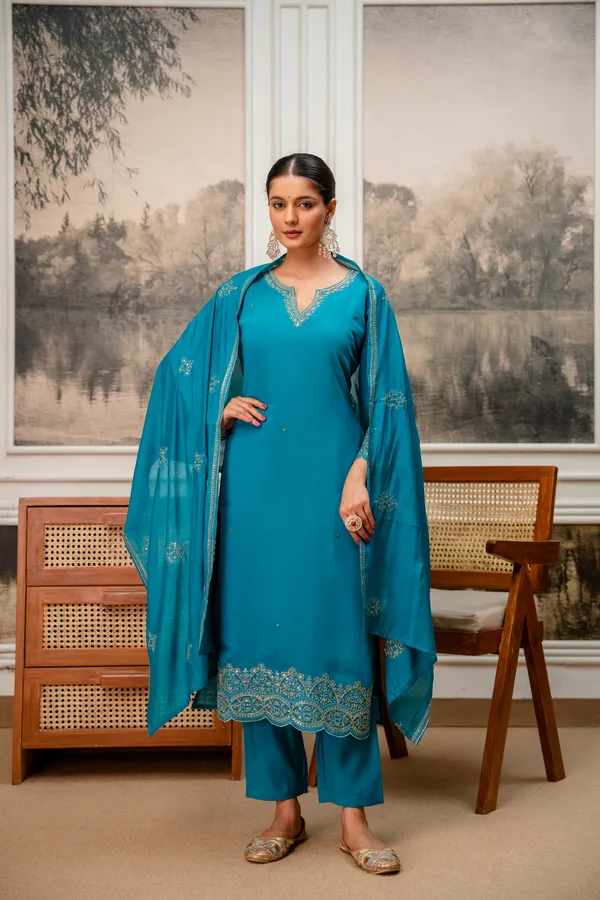 Teal_Embroidered_Straight_Kurta_Set_For_Women