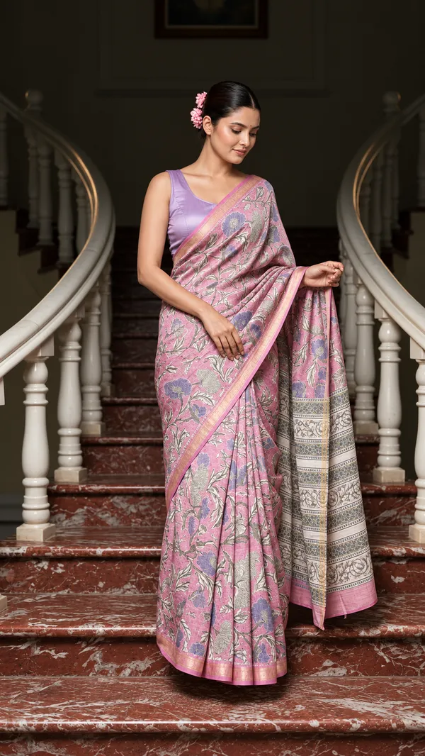 Pink_Floral_Print_Saree_For_Women