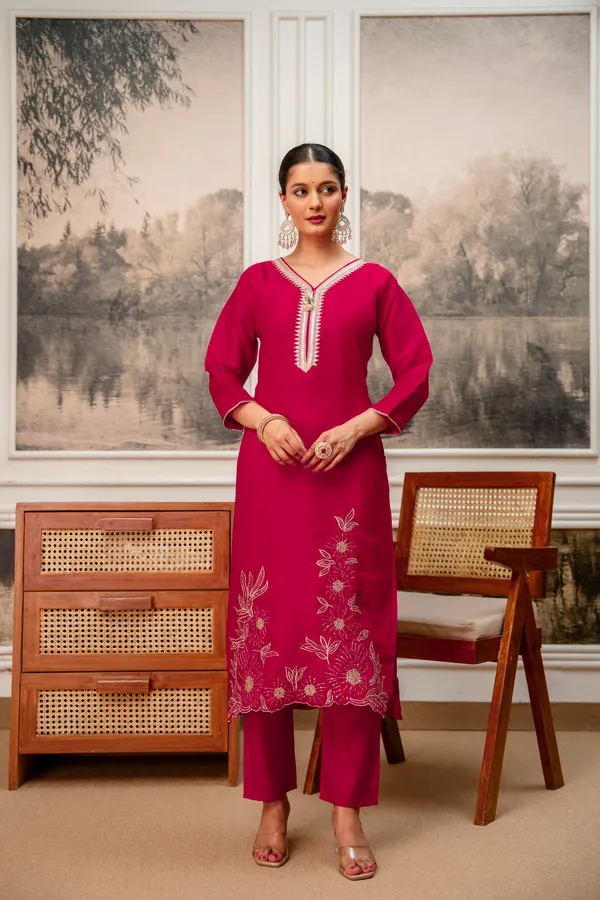 Magenta_Embroidered_Straight_Kurta_Set_For_Women