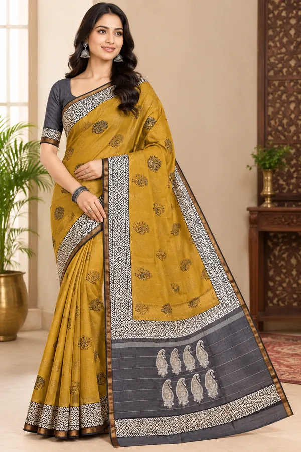 Mustard_Printed_Saree_For_Women