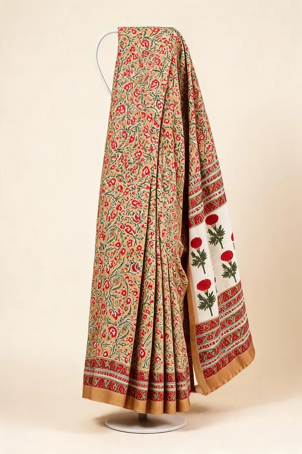 Beige_Floral_Printed_Saree_For_Women
