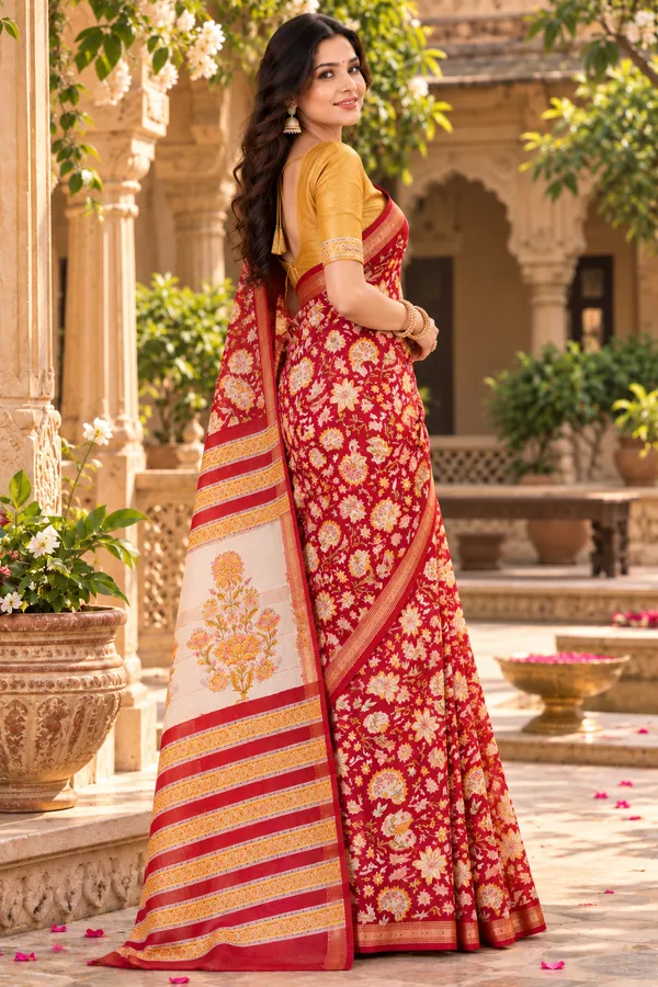 Red_Floral_Print_Saree_For_Women