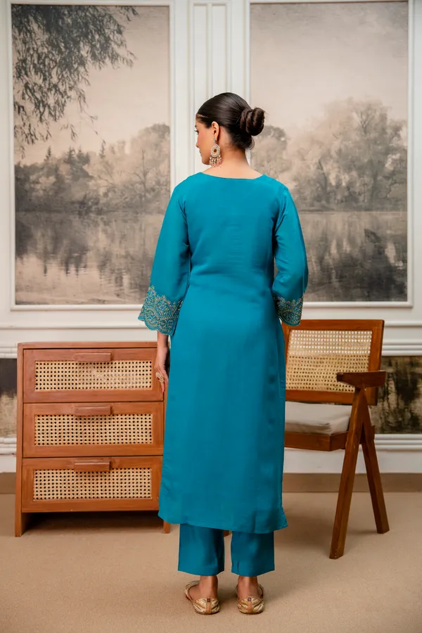 Teal_Embroidered_Straight_Kurta_Set_For_Women