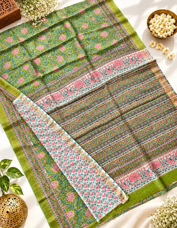 Green_Maheshwari_Silk_Floral_Print_Saree_For_Women