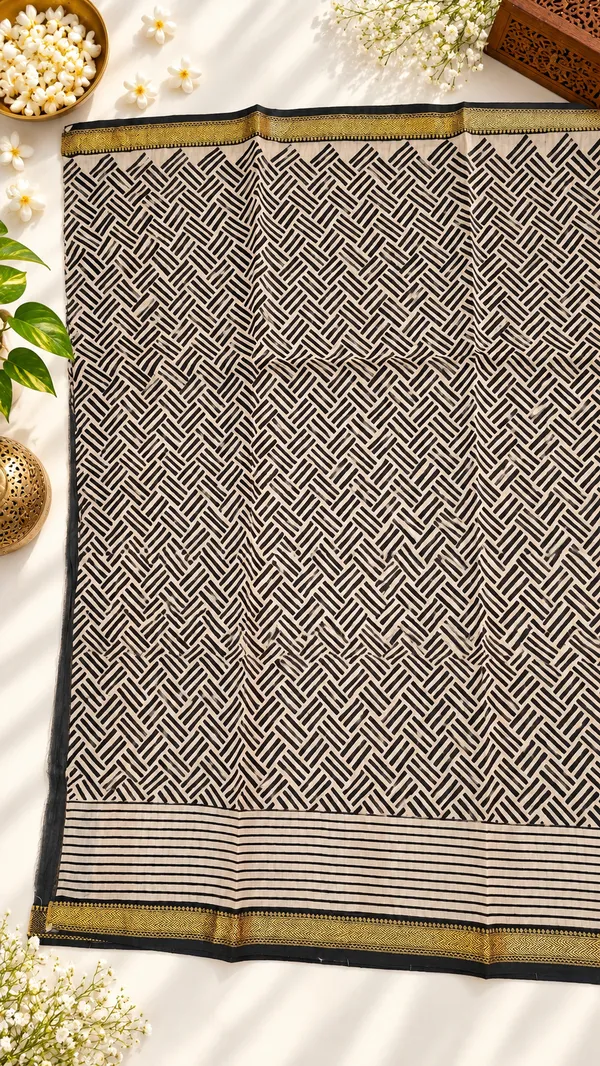 Black_And_Cream_Printed_Saree_For_Women