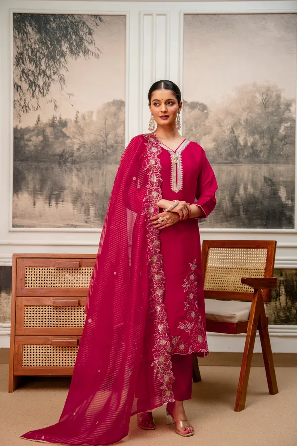 Magenta_Embroidered_Straight_Kurta_Set_For_Women