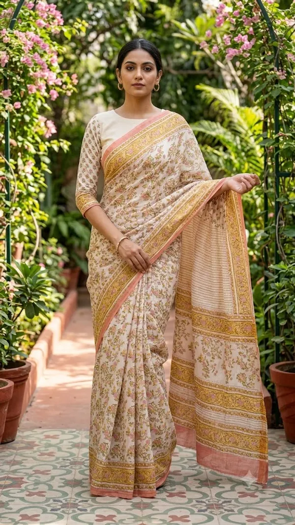 Off_White_Floral_Print_Saree_For_Women