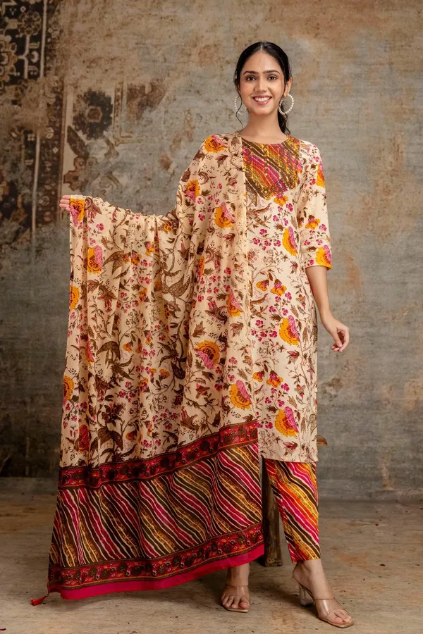 Orange_Pure_Cotton_Embroidered_Floral_Printed_Kurta_Set_For_Women
