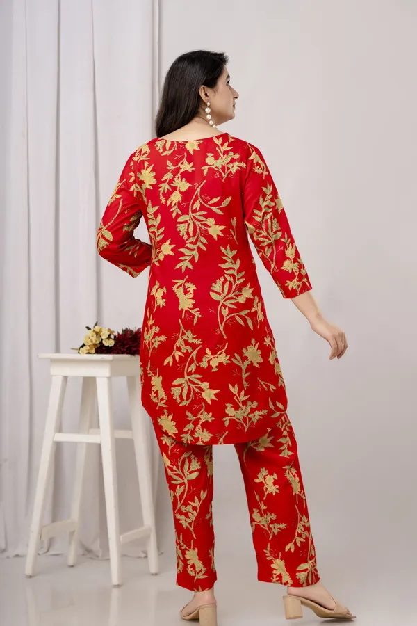 Orange_Viscose_Rayon_Floral_Printed_Top_Palazzo_Co-Ords_For_Women