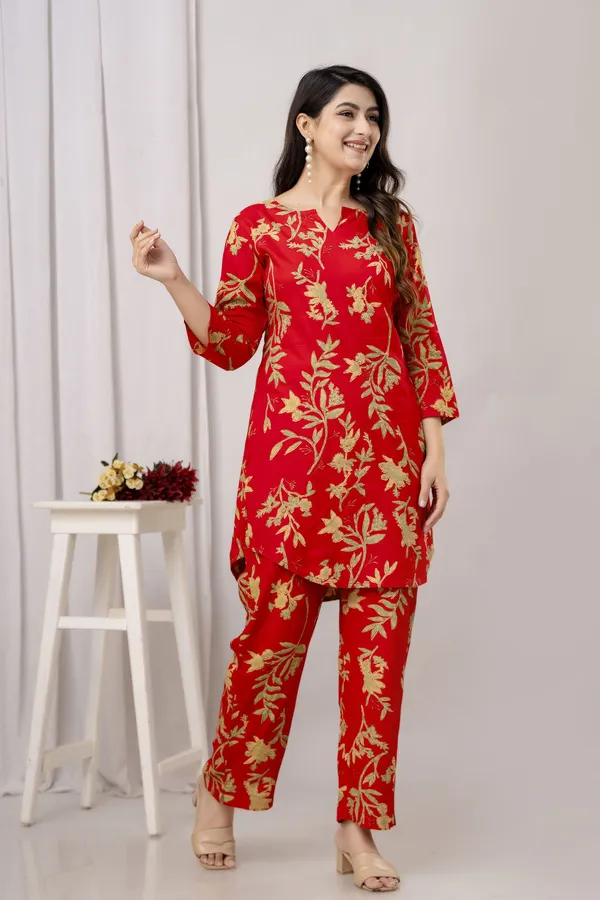 Orange_Viscose_Rayon_Floral_Printed_Top_Palazzo_Co-Ords_For_Women