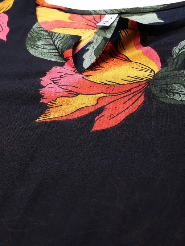 Black_Viscose_Rayon_Floral_Printed_Notch_Neck_Co-Ords_For_Women