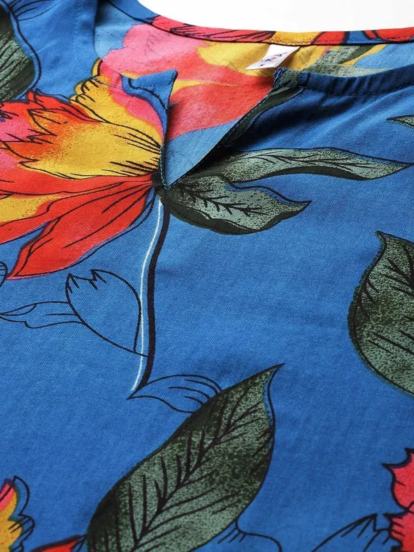 Blue_Viscose_Rayon_Floral_Printed_Notch_Neck_Co-Ords_For_Women
