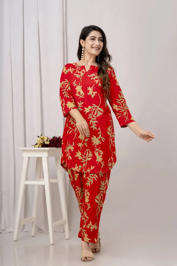 Orange_Viscose_Rayon_Floral_Printed_Top_Palazzo_Co-Ords_For_Women