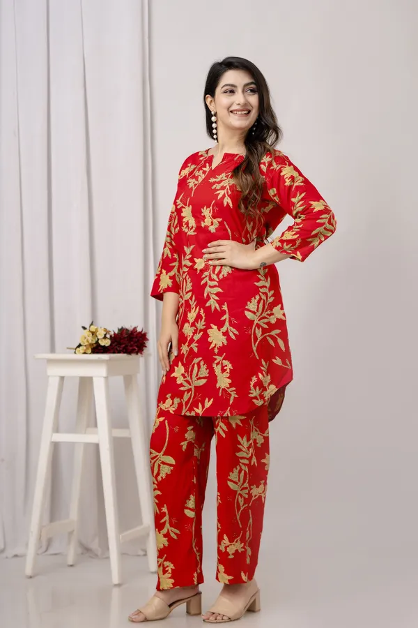 Orange_Viscose_Rayon_Floral_Printed_Top_Palazzo_Co-Ords_For_Women