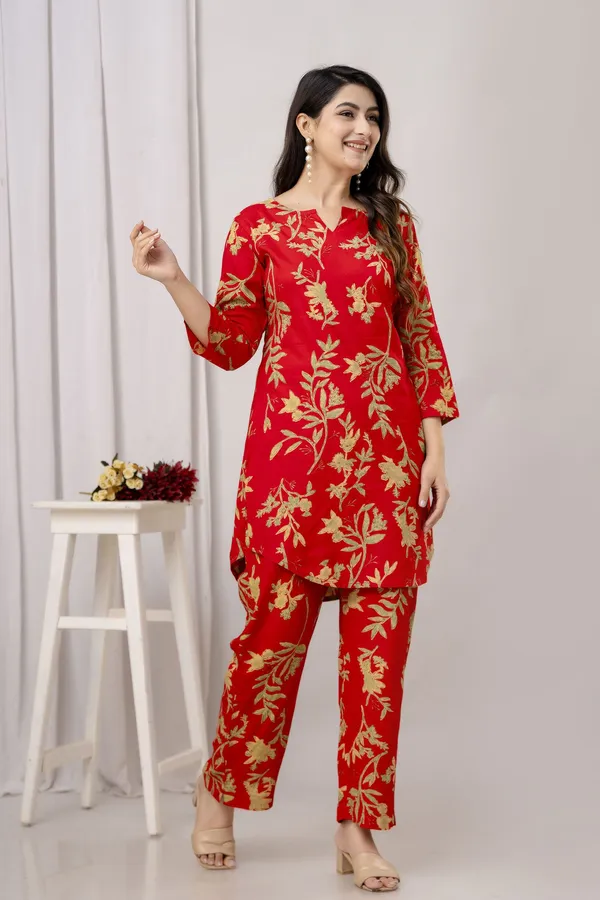 Orange_Viscose_Rayon_Floral_Printed_Top_Palazzo_Co-Ords_For_Women