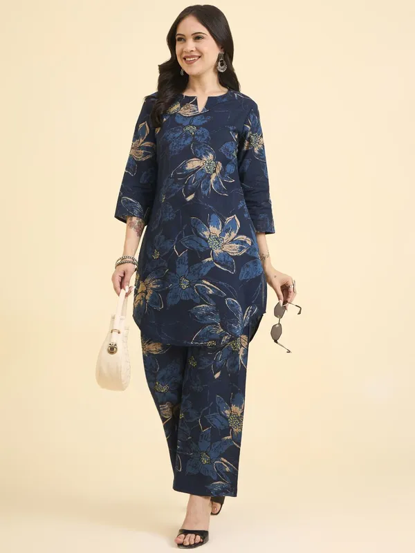 Blue_Pure_Cotton_Floral_Printed_Straight_Co-Ords_For_Women