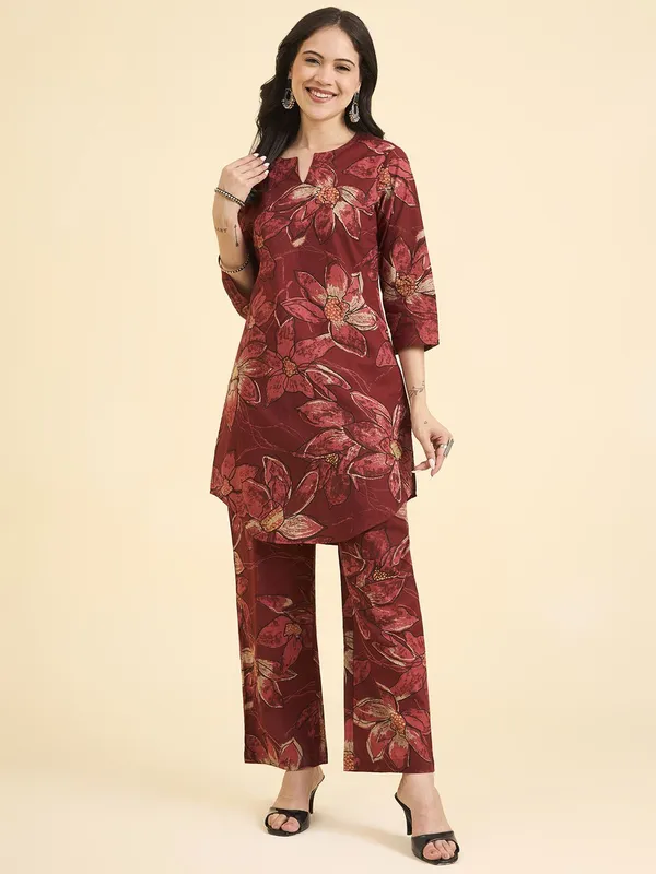 Red_Pure_Cotton_Floral_Printed_Straight_Co-Ords_For_Women