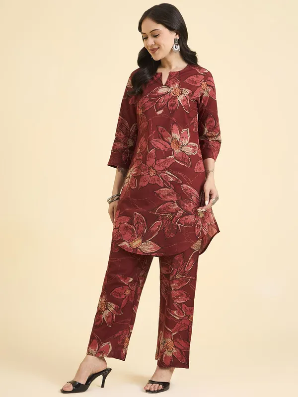 Red_Pure_Cotton_Floral_Printed_Straight_Co-Ords_For_Women