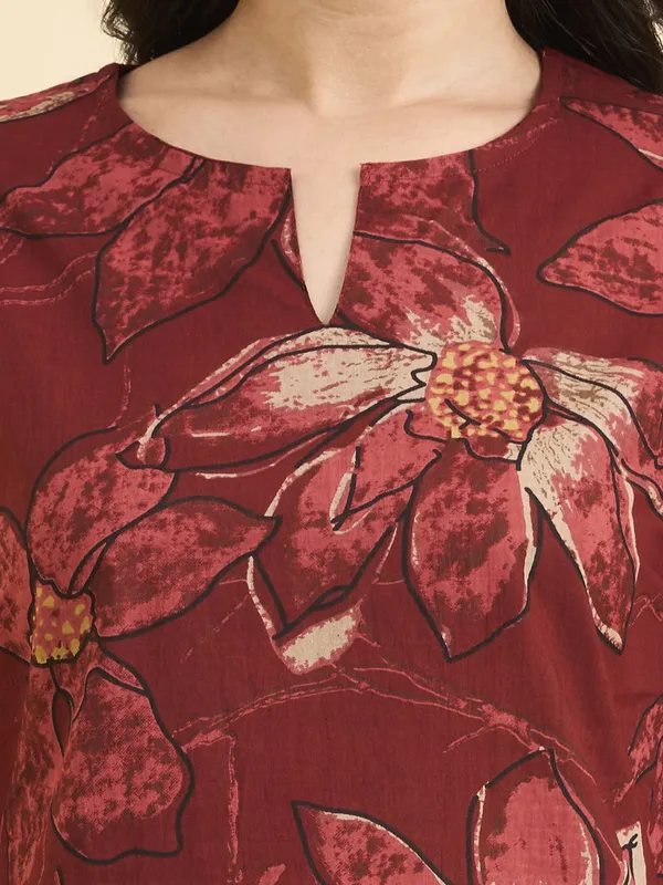 Red_Pure_Cotton_Floral_Printed_Straight_Co-Ords_For_Women