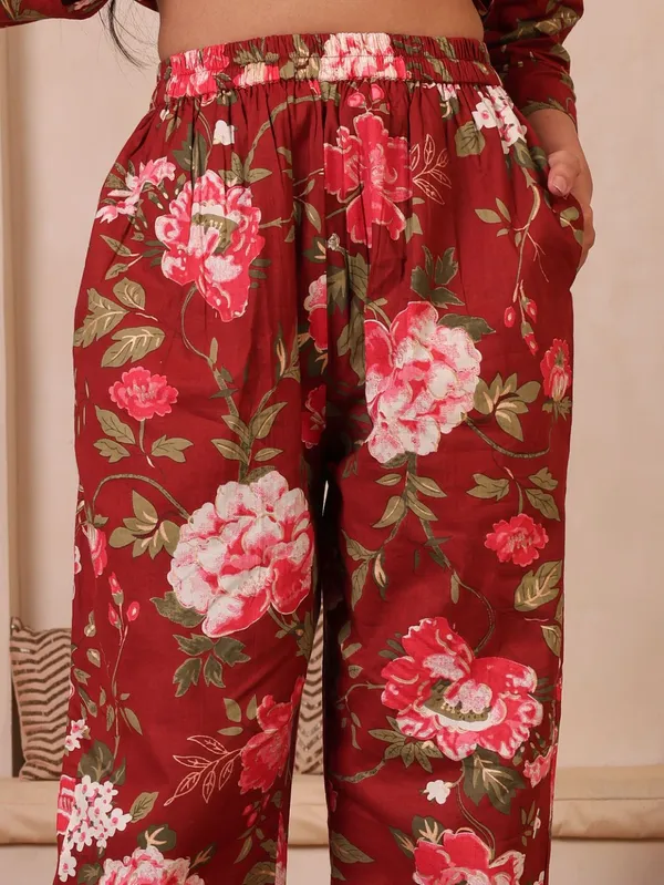 Maroon_Pure_Cotton_Floral_Printed_Straight_Co-Ords_For_Women