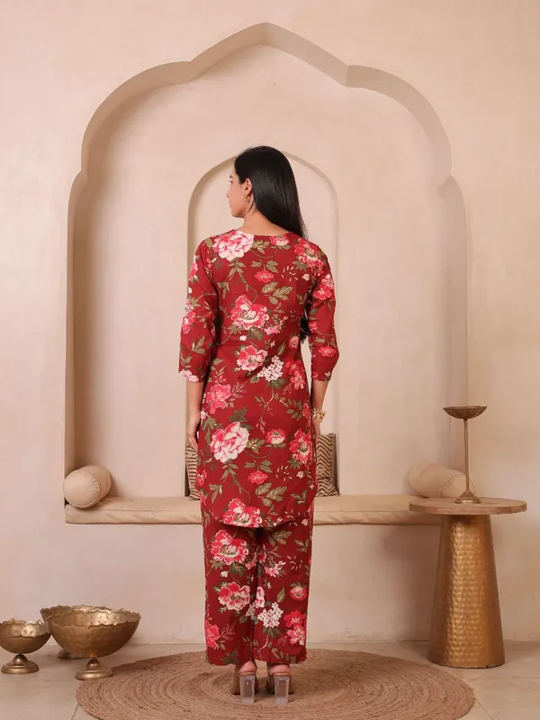 Maroon_Pure_Cotton_Floral_Printed_Straight_Co-Ords_For_Women