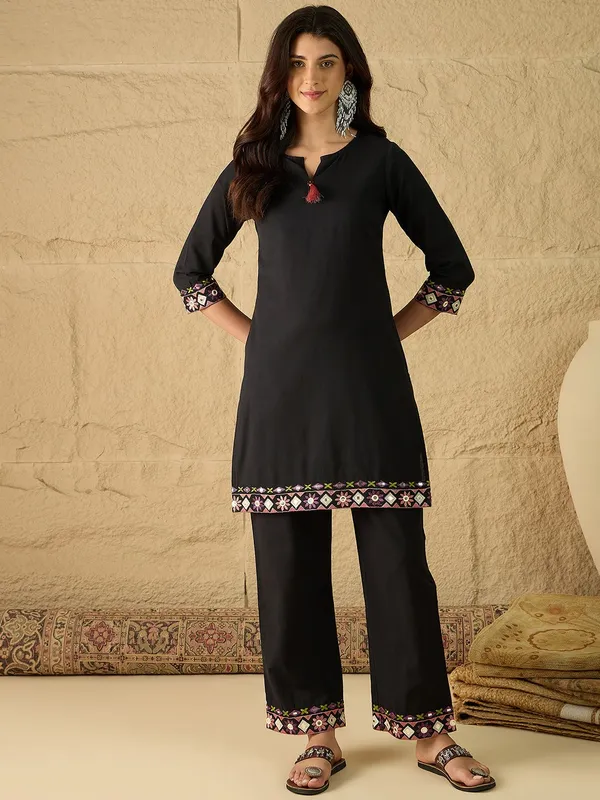 Black_Pure_Cotton_Embroidered_Kurta_Palazzo_Co-Ords_For_Women