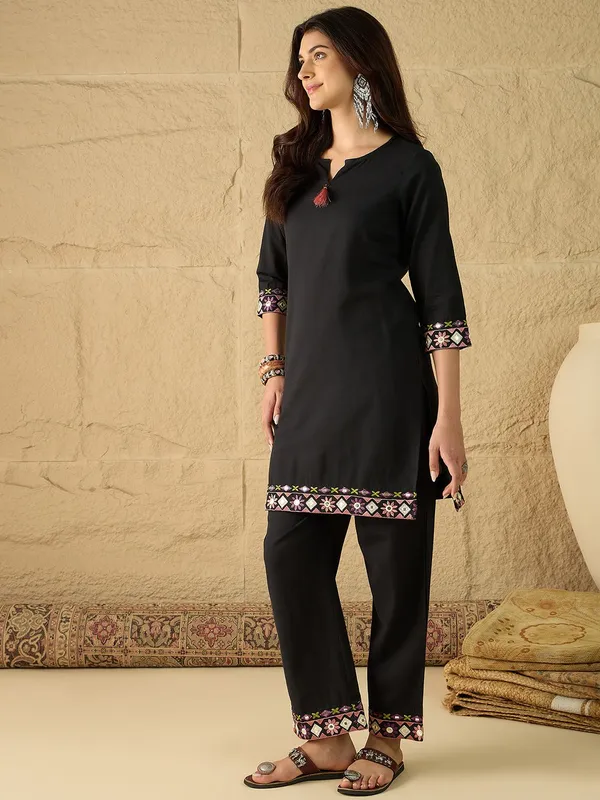 Black_Pure_Cotton_Embroidered_Kurta_Palazzo_Co-Ords_For_Women