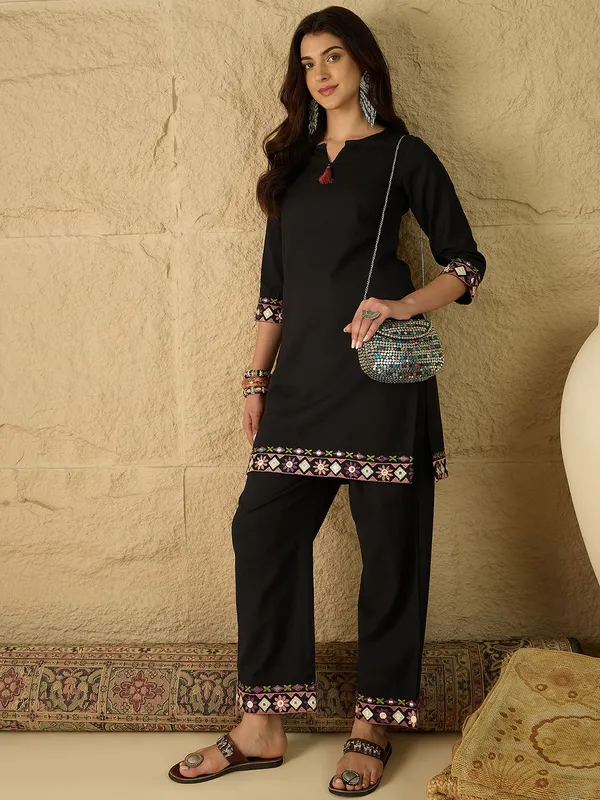 Black_Pure_Cotton_Embroidered_Kurta_Palazzo_Co-Ords_For_Women